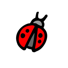 Vector color illustration of ladybug with dots and antennae on white isolated background