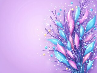 Obraz premium Vibrant Abstract Floral Arrangement with Colorful Accents on Soft Purple Background