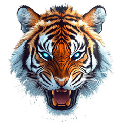 Fototapeta premium Futuristic evil tiger head with intense blue eyes for dynamic designs