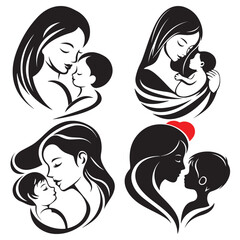Mother’s Day Vector Illustration Set – Happy Mom Baby Clipart for Greeting Cards & Social Media