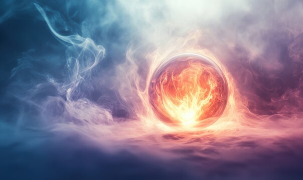 A sphere of intense energy swirls through dark clouds, offering a mystical vibe perfect for sci-fi and fantasy branding.