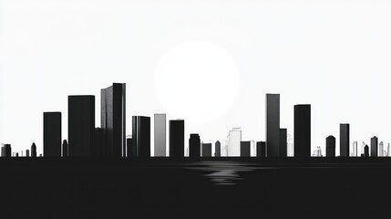 Cityscape silhouette sunset design, urban skyline graphic