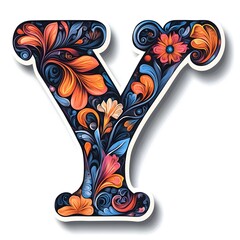 Floral Fantasy: Letter "Y": A vibrant letter "Y" is adorned with intricate floral patterns and delicate leaves.