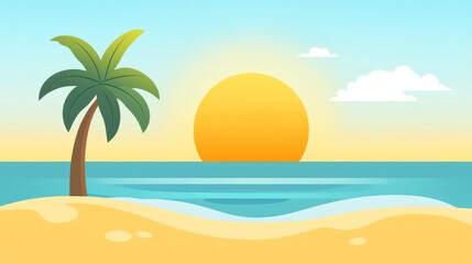 Obraz premium Beach Sunset Scene Illustration