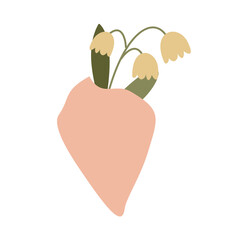 Vector hand drawn illustration of bouquet in paper gift wrapping isolated. Snowdrops bouquet in blush rose paper packaging