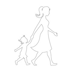 Happy Mother's Day line art Vector – Mother and Child Playing, Walking, Holding Hands – Mother's Day Icon Design Collection