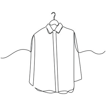 recommend clip art: Continuous single line of clothes hanging and drying with hanger. Laundry fashion concept sketch drawing editable stroke vector illustration