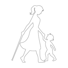 Happy Mother's Day line art Vector – Mother and Child Playing, Walking, Holding Hands – Mother's Day Icon Design Collection