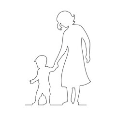 Happy Mother's Day line art Vector – Mother and Child Playing, Walking, Holding Hands – Mother's Day Icon Design Collection