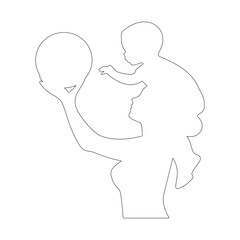 Happy Mother's Day line art Vector – Mother and Child Playing, Walking, Holding Hands – Mother's Day Icon Design Collection