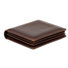 leather wallet with multiple card slots and visible stitching, isolated on a white background