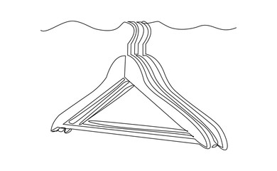Continuous single line of clothes hanger for wardrobe or laundry hook storage sketch drawing editable stroke vector illustration