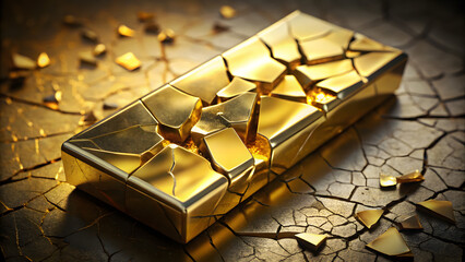 gold price commodity monetary.stunning gold bar with cracked surface, reflecting light