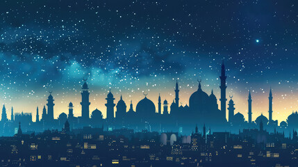 beautiful skyline silhouette of city at night