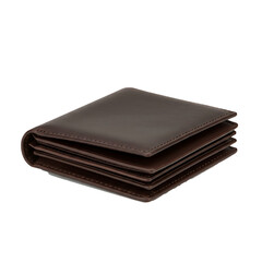 leather wallet with multiple card slots and visible stitching, isolated on a white background
