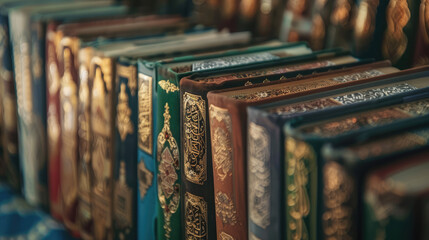 Beautifully bound books with intricate designs