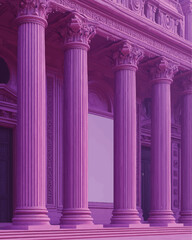 Obraz premium Elegant Vector Image of Classical Architecture with Majestic Corinthian Columns in a Dramatic Purple Hue at Historic Building Facade for Design and Art Projects