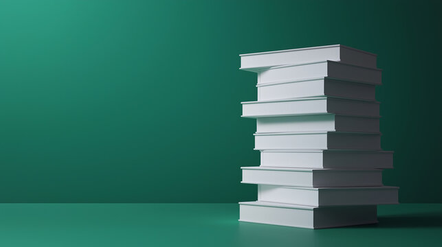 Clean minimalist book stack mockup, emerald green background, blank hardcover books - Powered by Adobe