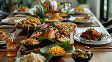 Obraz premium vibrant feast featuring various dishes and decorations