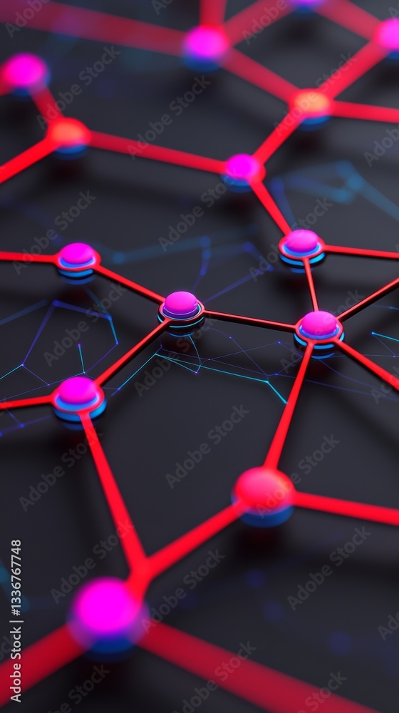 Aufkleber abstract network connection red nodes digital space graphic visualization futuristic environment clo
