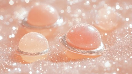 Pink Glitter Bubbles Floating on Sparkling Water