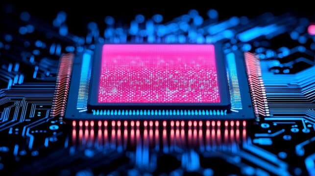 High Tech Microchip Close Up Advanced Technology Digital Circuitry Futuristic Environment Macro Viewpoint Innovation Concept