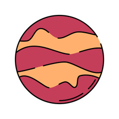 Jupiter Planet Flat design style, red-orange gas giant with swirling patterns, representing Jupiter, ideal for cosmic illustrations, planetary infographics, and educational materials.