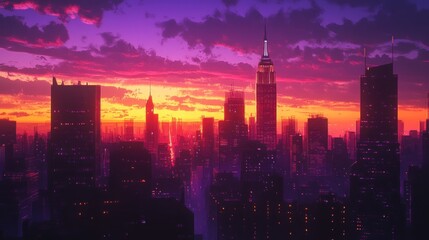 Obraz premium Vibrant Sunset over City Skyline