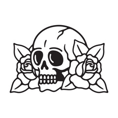  Skull skeleton in roses on white background