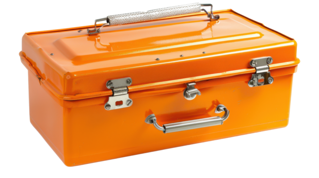 Orange metal toolbox isolated on transparent background