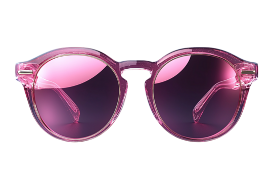 Stylish Translucent Pink Round Sunglasses With A Subtle Gold Accent, Perfect For A Summer Day Isolated on Transparent Background