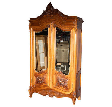 antique wooden cabinet   Walnut Wood 2-Door Louis Philippe Style Wardrobe with Mirrors