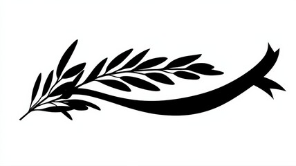 Fototapeta premium A simple silhouette sketch of an olive branch wrapped in a ribbon for Easter.