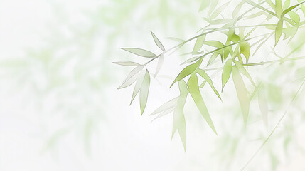 Naklejka premium Bamboo leaves on a light green and white background,