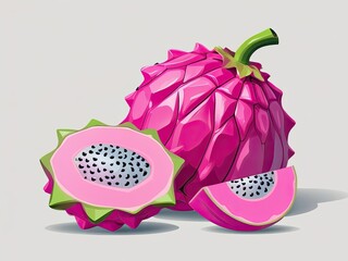 Vibrant Dragon Fruit Display with Sliced Segments