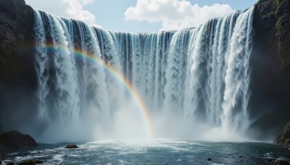 Fototapeta premium A majestic cascade of water plunges down a series of rock faces