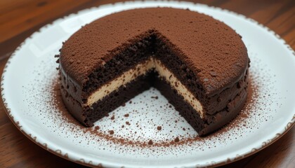 Delicious chocolate cake slice kitchen food photography cozy close-up culinary delight