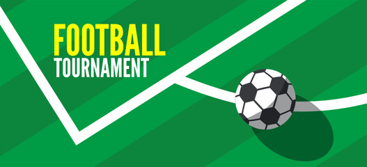 soccer football tournament banner background  design with green field  and ball  vector illustration
