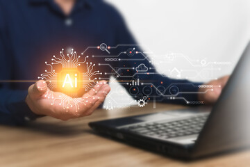 Technological advancements of the modern future world, amazing intelligent AI assistants created by humans, widespread use, increasing work efficiency, connecting all kinds of work lines around world.