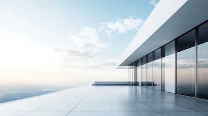 Fototapeta premium Minimalist exterior design with reflection and open sky in modern architecture high resolution picture