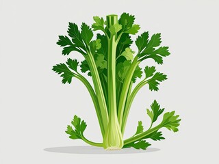 Fresh Celery with Green Leaves on a Neutral Background