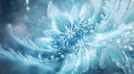 Creating a fractal snowflake design abstract icy background digital artwork wintry environment close-up gigapixel details