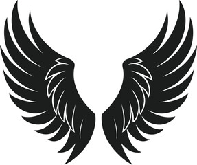 Elegant Angel Wings Vector Silhouette - Black Feathered Wings Illustration