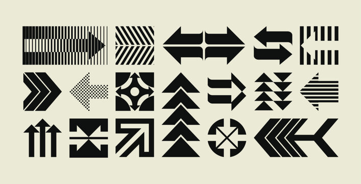 Abstract geometric arrow symbols and directional icons in black and white.