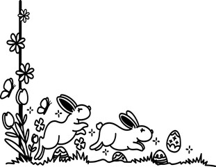 Hand drawn easter day corner border frame illustration	
