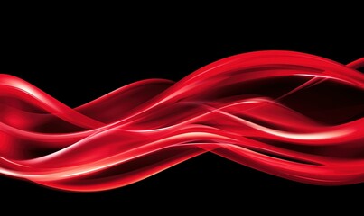 Abstract composition with undulating crimson forms set against a stark, dark backdrop. It is vibrant with swirling shapes