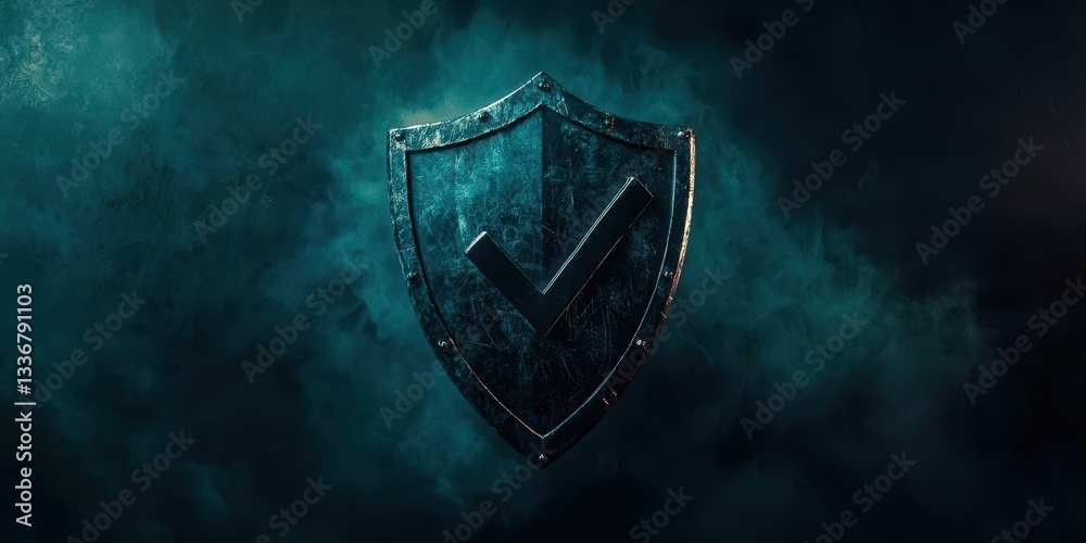 Poster a shield with a check mark on it