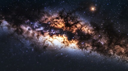 Fototapeta premium A Majestic Display of the Milky Way Galaxy Stretching its Spiral Arms in the Vast Starry Night