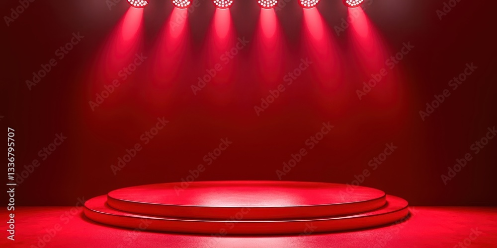 Poster a red stage with lights shining on it