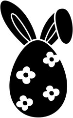 Cute patterned Easter egg with bunny ears silhouette flat vector illustration.
Easter egg with bunny ears black silhouette design. 
Good for greeting card,poster, craft and DIY.
Transparent background